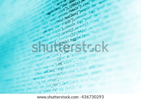 Abstract screen of software.  Programming code abstract screen of software developer. Programmer workplace. Website development. Programming code. 
