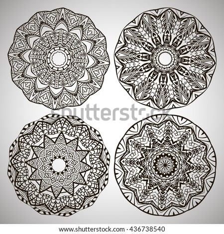 Set of Mandalas Coloring Illustration. Vintage decorative elements. Oriental pattern, vector illustration. Islam, Arabic, Indian, Turkish, Pakistan, Chinese, Ottoman motifs