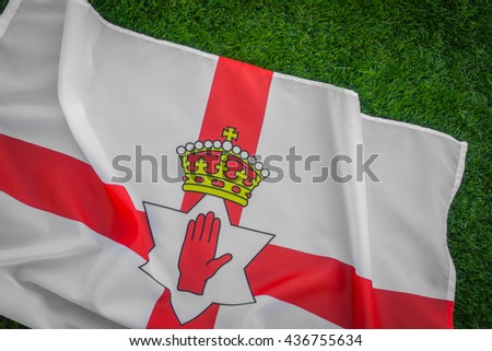 Flags of Northern Ireland on green grass