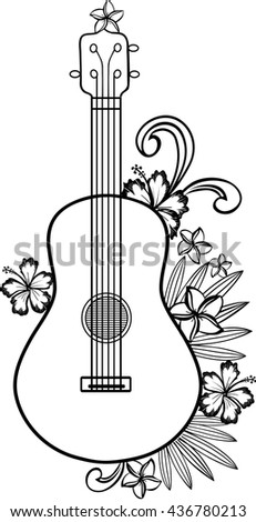 Ukulele guitar with Hawaiian flowers