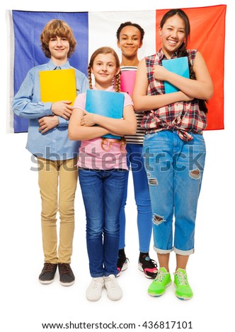 Whole-length picture of kids against French flag