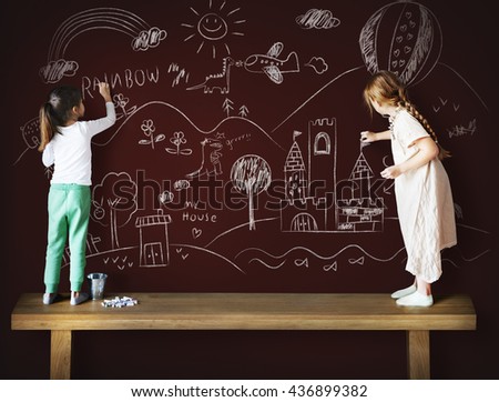 Girl Sister Drawing Creative Ideas Imagination Concept