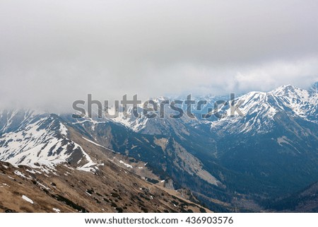 Foggy peaks of the Tatra mountains at Zakopane, Poland