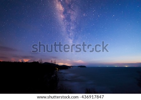 Milky Way at kudat Sabah Malaysia.Long exposure photograph.with grain, blur and soft focus.  