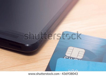 Credit cards close-up shot with gradient filter effect,Credit card for background.