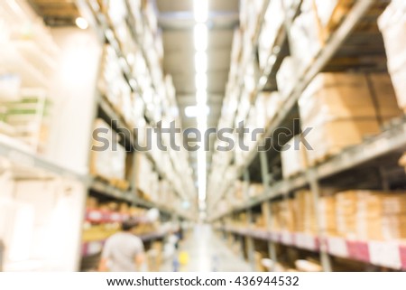 Blurred large furniture warehouse store industry, Bokeh blurred photo of department store