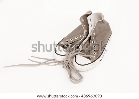 Pair of new sneakers isolated on white background, vintage style image