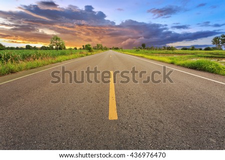Empty blur asphalt road and sunlight and sign which symbol success. Concept for success.