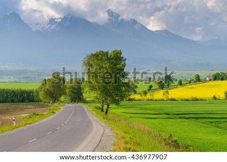 Magnificent views of the mountains and the road. Spectacular scenery. Travel, road call