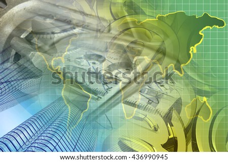 Financial background with map, buildings and mail signs.