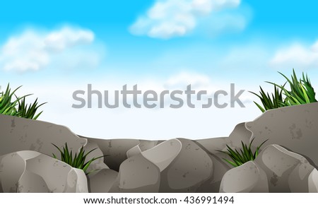 Scene with stone and grass illustration