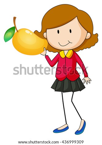 Woman holding mango on one hand illustration