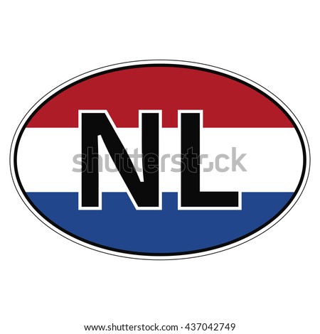Sticker on car, flag Kingdom Netherlands the inscription NL vector for print or website design for language buttons