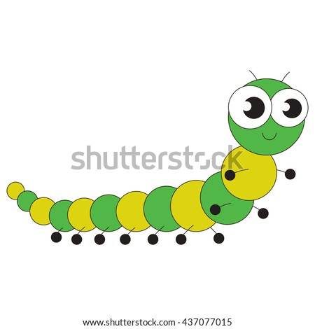 Green Millipede cartoon. Outlined character with black stroke.