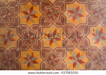Ancient style with seamless pattern floor tiles with red black and orange colors.