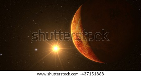Venus. Cinematic and very realistic sunrise seen from space on venus, 
Elements of this image furnished by NASA Royalty-Free Stock Photo #437151868