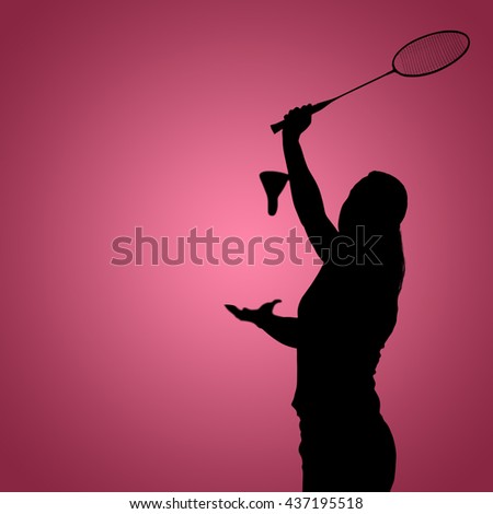 Pretty blonde playing badminton against red vignette