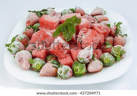 Summer fruits,watermelon, strawberry, cherry and raspberries on White background