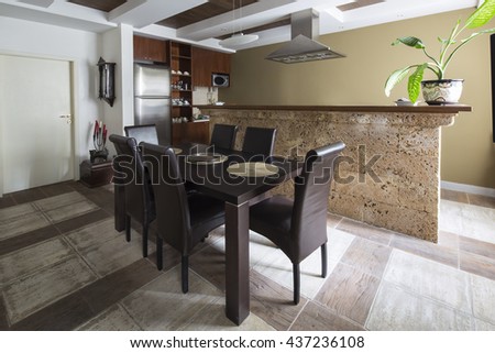 Wooden table in a dining room