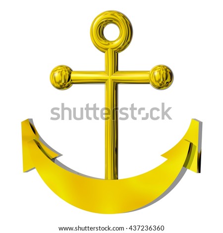 3D Rendered shiny gold ship's anchor perfect for an icon or clip art. Isolated on a white background.