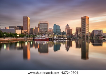 Baltimore, Maryland, USA skyline at the Inner Harbor.