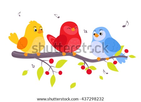 Colorful birds sitting on branch