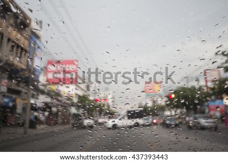 soft focus with rain drops on car glass
