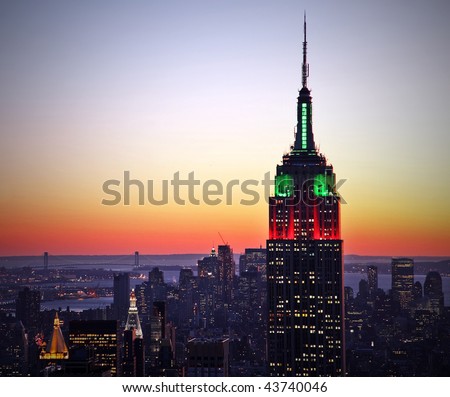 New York City skyline at sunset Royalty-Free Stock Photo #43740046