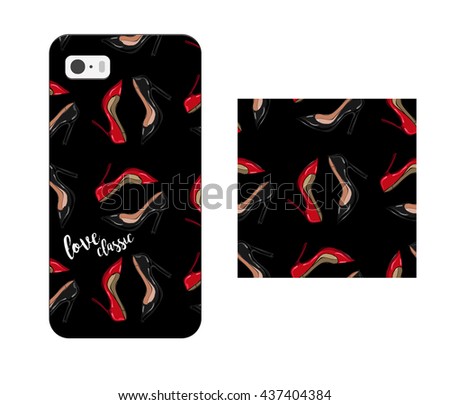 phone case with print of shoes on black background