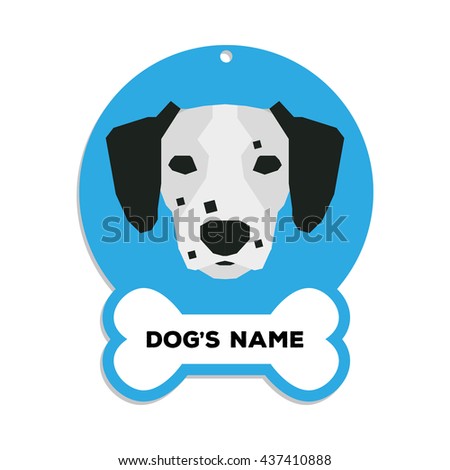Isolated blue dog tag with text and an illustration of a dog breed