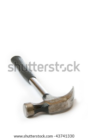 Hammer a work tool on white background with the focus on the front