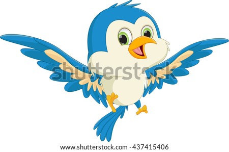 happy blue bird cartoon flying