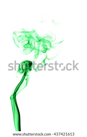 Abstract green smoke on white background from the incense sticks
