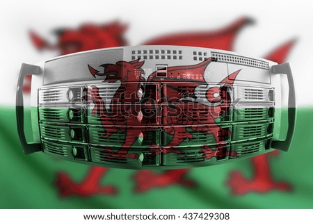Concept Server with the Flag of Wales for use as local or country internet and hardware security image idea
