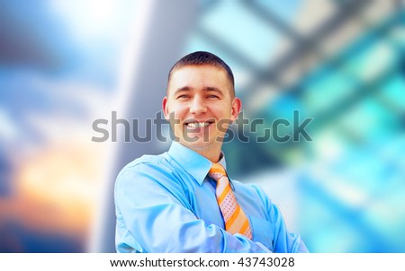 Happiness businessman on the business architecture background