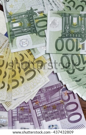 Euro bills, money