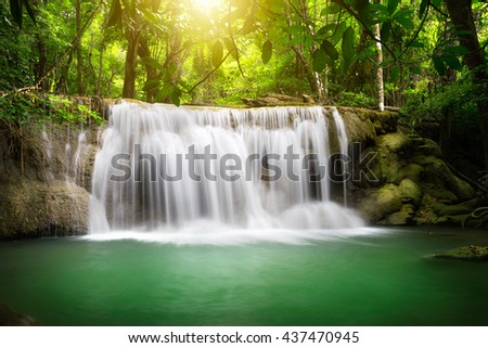 Beautiful waterfall with sunlight, Nature landscape