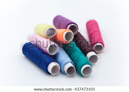 Many color thread, String, Cord, Hank, Strand on the white background