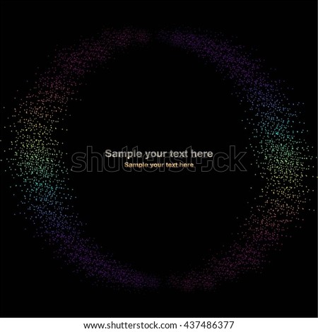 Vector illustration of Radiance. Multi-colored sequins on a black background. Text.