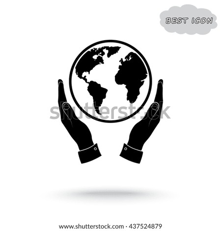 Hands holding globe sign icon, vector illustration. Flat design style 
