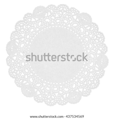 Lacy white paper napkin isolated on white background Royalty-Free Stock Photo #437534569