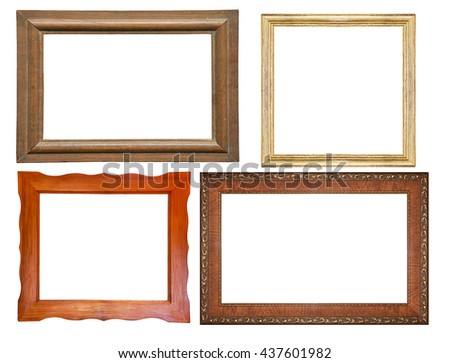 collection o wooden  picture frame on white background.