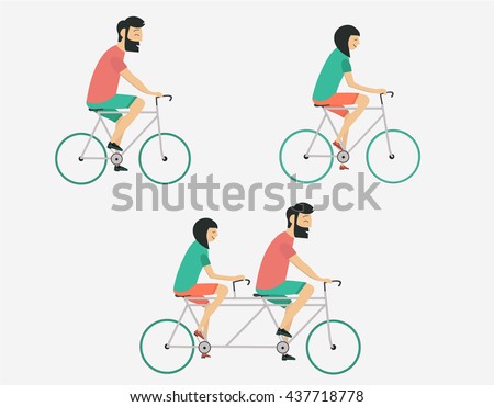 Young couple riding bicycle set. Summer travel