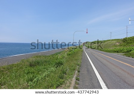 Ororon line road along Sea of Japan, in Hokkaido, Japan