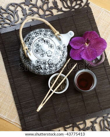 Chinese tea set with orchid (large format photography)