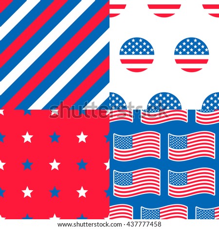 USA Patterns - Collection of 4 American patriotic patterns in red, blue and white