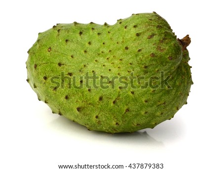 young soursop with leaves isolated on white background