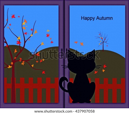 Kitten in Window - Autumn