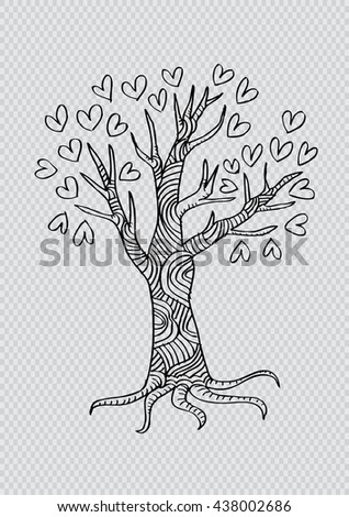 tree with hearts. Doodle style.