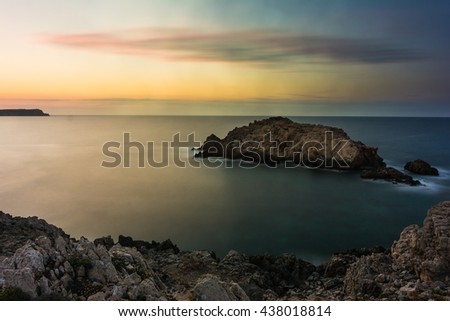 Long  exposure photography.  Sunset  in in Fornells, Menorca, Spain